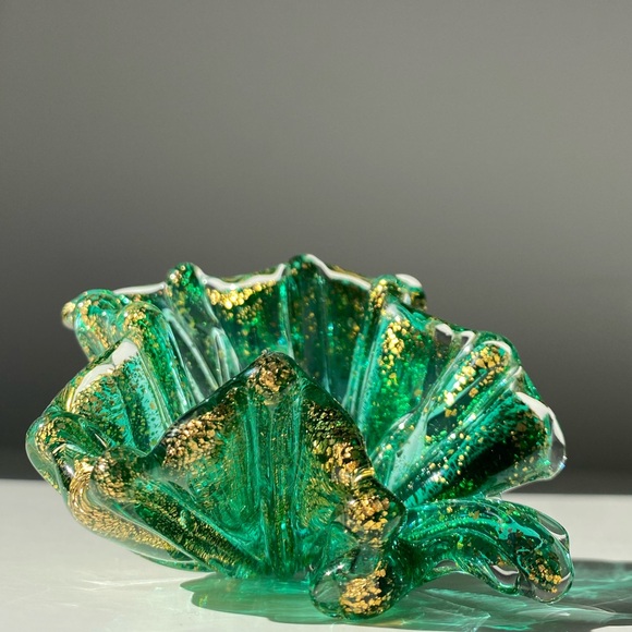 Vintage Teal Murano Glass  Small Trinket Dish / Salt Cellar - Picture 4 of 10